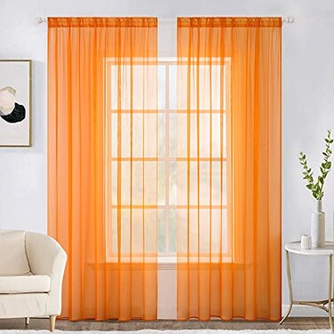MIULEE Orange Fall Sheer Curtains 54 X 84 Inches, 2 Panels