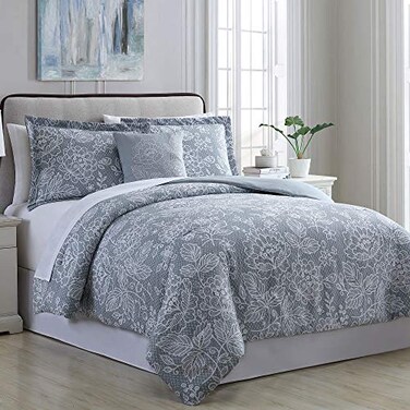 Modern Threads Olivia 8-Piece Printed Reversible Bed in a Bag Silver Blue, Queen