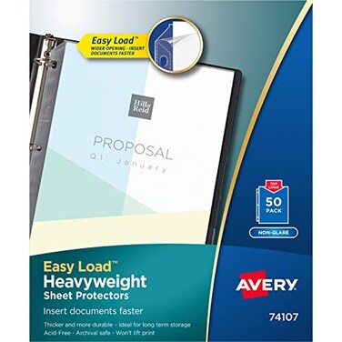 AveryClear Heavyweight Sheet Protectors, Non-Glare, Easy Load, 50 Document Protectors ,74107