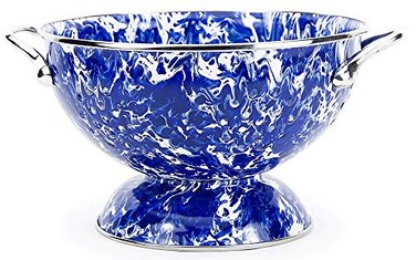 Golden Rabbit Enamelware Medium Colander, 3 quart, Cobalt Swirl