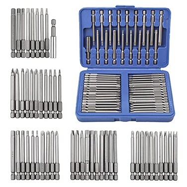 S SUNSBELL Screwdriver Bit Set, Sunsbell Security Bit Set Extra Long Magnetic Driver Kit, Drill Screwdriver Bit Set, Screw Driver Bits with Case, Hex, Star Bits, Square, Spanner Bits - 50Pcs