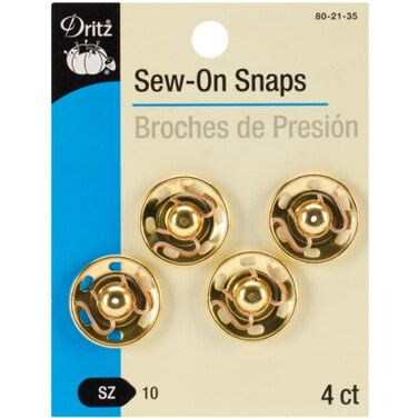 Dritz 80-21-35 Sew-On Snaps, Brass, Size 10 4-Count