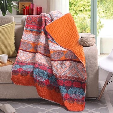 Exclusivo Mezcla Reversible Boho Quilted Throw Blanket, 50"x 60
