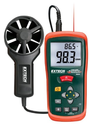 Extech AN200 CFM/CMM Mini Thermo-Anemometer with Built-in Infrared Thermometer
