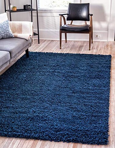 Unique Loom Solid Shag Collection Area Rug ,4' 1" x 6' 1" Rectangle, Sapphire Blue/ Navy Blue