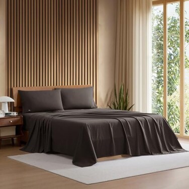 Lacoste 100% Cotton Percale 3-Piece Sheet Set, Dark Gray, Twin XL