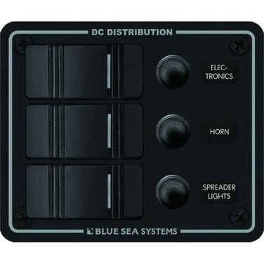 Blue Sea Systems 8374 Water Resistant Circuit Breaker Panel 3 Position, Black