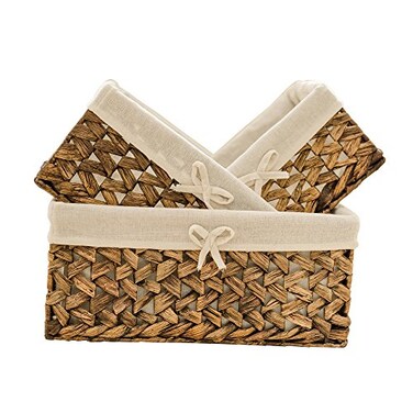 KINGWILLOW Wicker Basket Set of 3 with Removable Liner