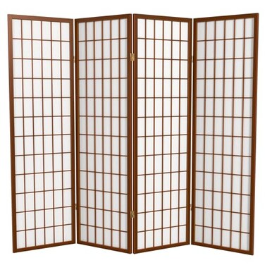 Red Lantern 5 ft. Tall Window Pane Shoji Screen - Walnut - 4 Panels