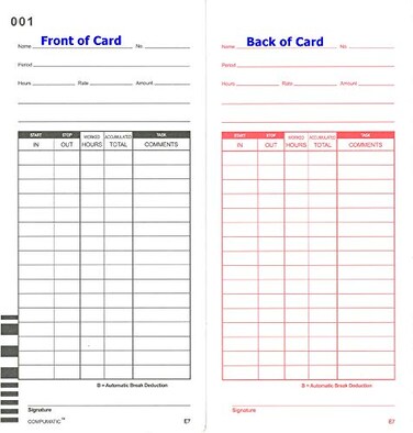 COMPUMATIC 1000 Time Cards Compatible with Lathem 7000E7500E Calculating Clocks, E7