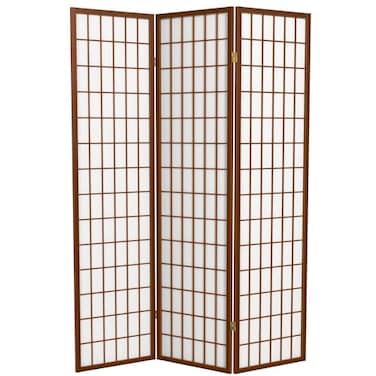 Red Lantern 6 ft. Tall Window Pane Shoji Screen - Walnut - 3 Panels