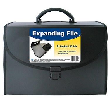 C-Line 21-Pocket Poly Expanding File with Handle, Includes Tabs, Locking Closure, Legal Size, Black ,58320, Traditional