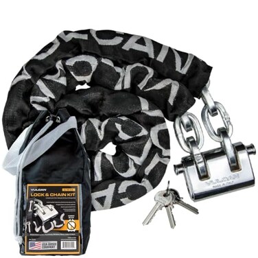 VULCAN Premium Security Case Hardened Lock and Chain Kit - Cannot Be Defeated with Hand Tools - 5/16 Inch x 6 Foot ,/- 1.5 Inches