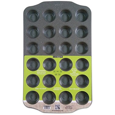 casaWare Mini Muffin Pan 24 Cup Ceramic Coated Non-Stick ,Silver Granite