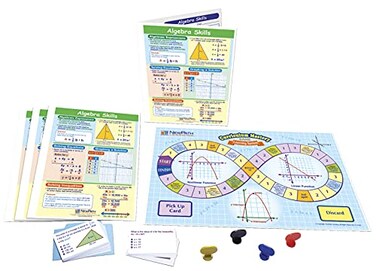 NewPath Learning 23-6980 Algebra Skills Learning Center Game ,Grades 6-9- Game Board, 30 Illustrated Game Cards and Four 4-Panel, LaminatedWrite-On/Wipe-Off Learning Guides