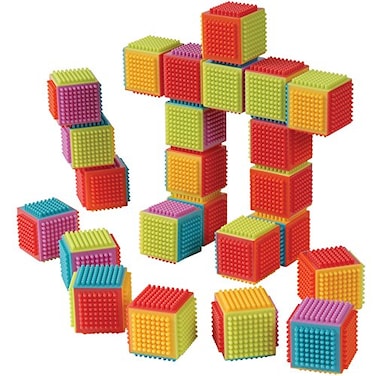 Constructive Playthings Toddler Sized Set of 24 Bristle Cubes Designed To Easily Interlock and Pull Apart