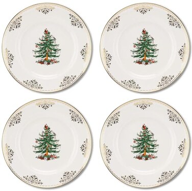 Spode Christmas Tree Gold Dinner Plates, Set of 4 - Holiday Serving Plates