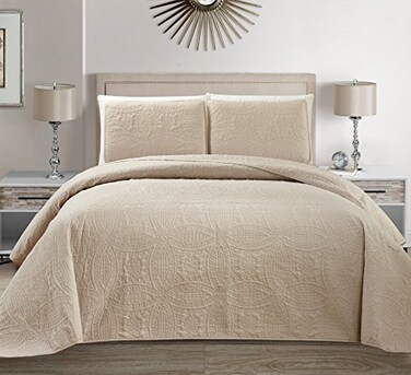 MK Home Mk Collection Solid Embossed Bedspread Bed Cover Over Size ,Beige, King/California King
