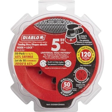 Diablo Hook and Lock ROS Sanding Discs - 5", 120 Grit, Medium, 50-Pack