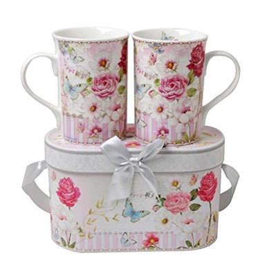 Lightahead Elegant Bone China Two Coffee Mugs set in floral design
