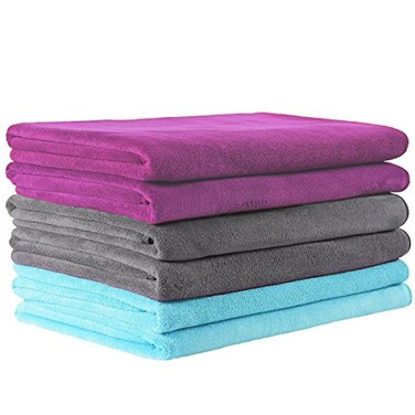 JML Microfiber Bath Towel Set, 27" x 55", 6 Pack, Purple/Grey/Light Blue