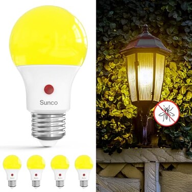 Sunco Lighting Sunco A19 LED Light Bulb, Dusk to Dawn, Bug Light, E26, 2000K Amber Glow