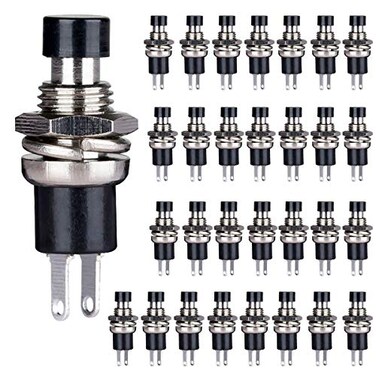Clyxgs Momentary Push Button Switch, Normal Open,NOSwitch 2 Pin Mini Micro 1A 250V AC Black Cap 30 PCS