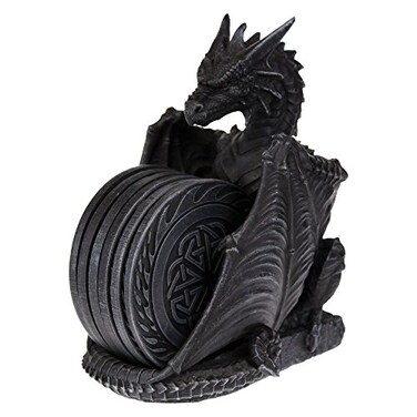 Pacific Giftware Dark Dragon Table Coasters Set Sculpture Cool Finish