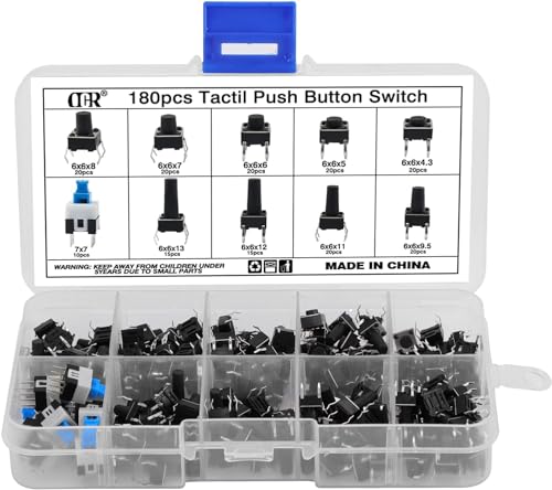 OCR Ocr 180pcs Tactile Push Button Switch Assortment Kit 6x6mm