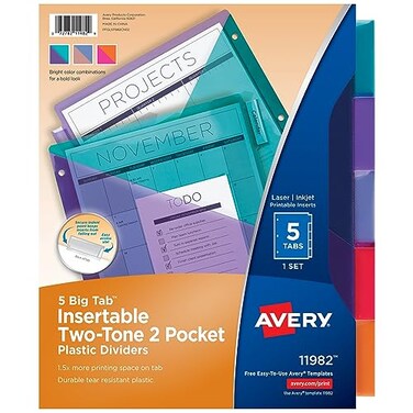 Avery Big Tab Insertable Plastic Pocket Dividers, 5-Tab, 1 Set