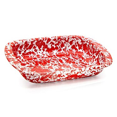 Golden Rabbit Enamelware Baking Pan, 3 quart, Red Swirl