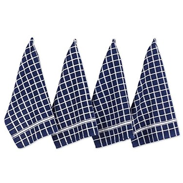 DII Basic Terry Collection Windowpane Dishtowel Set, 16x26, Nautical Blue Check, 4 Piece