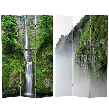 Red Lantern 6 ft. Tall Double Sided Mountaintop Waterfall Canvas Room Divider 3 Panel Freestanding Folding Privacy Screen, Partition, and Separator for Modern and Contemporary Bedroom, Home Office