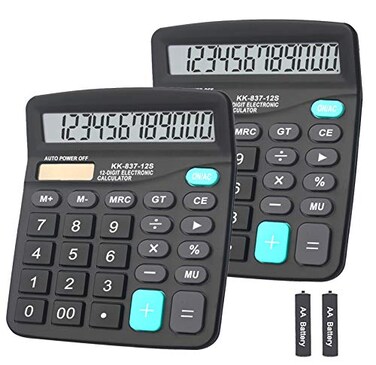 BESTWYA Calculator, Dual Power Handheld Desk Calculator with 12 Digit Large LCD Display Big Sensitive Button ,Black, Pack of 2