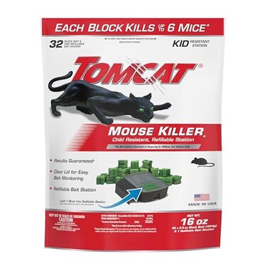 Tomcat Mouse Killer,e, Child Resistant, Refillable Station, 32 Bait Blocks
