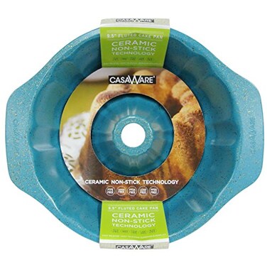 casaWare Fluted Cake Pan 9.5-inch ,10-CupCeramic Coated NonStick ,Blue Granite