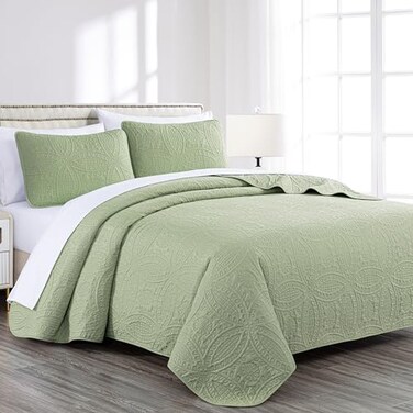 Chezmoi Collection Austin 3-piece Oversized Bedspread Coverlet Set ,Queen, Sage