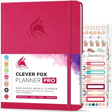 Clever Fox Planner PRO, Undated Weekly Planner, 8.5x11 Dark Pink