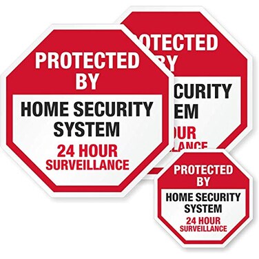 SmartSign Protected by - Home Security System, 24 Hour Surveillance Label SetTwo 4"x4" and One 2.75"x2.75" 3M Engineer Grade Reflective Labels