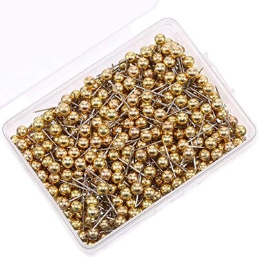 WILLBOND 500 Pcs Map Push Pins Round Thumb Tack,Gold
