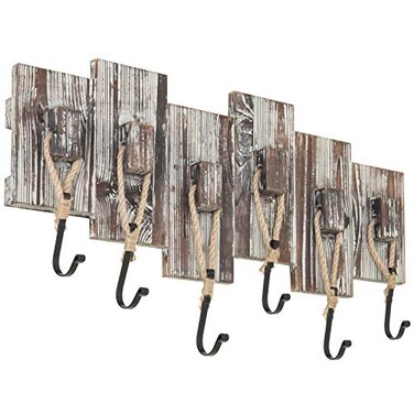 MyGift Rustic Wall Mounted HatCoat Rack, Rope Hooks, 6 Hook Storage