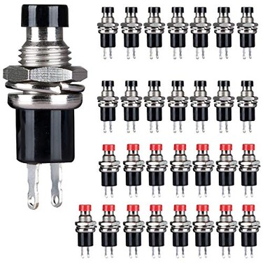 Clyxgs Momentary Push Button Switch¼ŒSPST Normal Closed NC Switch 2 Pin Mini Micro 1A 250V AC BlackRed Cap 30 PCS