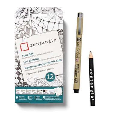 Sakura50110 Zentangle 12 Pc Set w/ 3.5" White Tiles