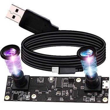 ELP 1080P Dual Lens USB Camera Module 3D Stereo PC Cameras for Computer Mini UVC USB2.0 Webcam Board M9 90Degree LightburnCamera AR0330 Binocular Webcamera Video Industrial USB Surveillance Cam