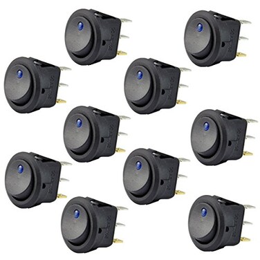 AutoEC 10pcs Blue Rocker Switch 12V DC 20A Round Toggle Switch