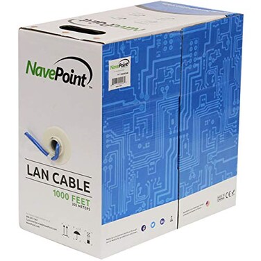 NavePoint Cat5e ,CCA, 1000ft, Blue, Solid Bulk Ethernet Cable, 24AWG 4 Pair, Unshielded Twisted Pair ,UTP