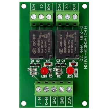 Electronics-Salon 2 SPDT 10Amp Power Relay Module, DC 12V Version.