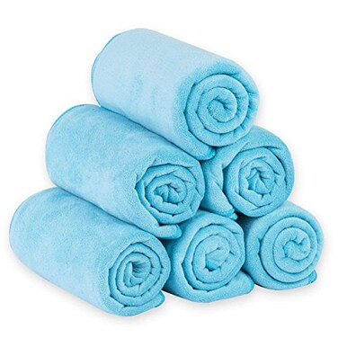 JML Microfiber Bath Towels Set, 27" x 55", 6 Pack, Sky Blue