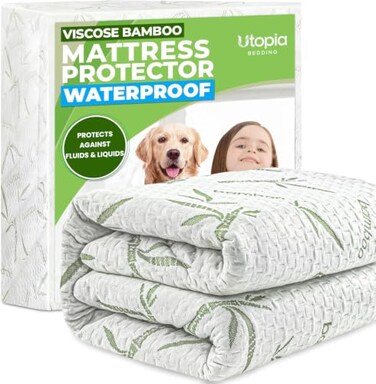 Utopia Bedding Bamboo Viscose Waterproof Mattress Protector Twin XL Size, 15" Deep Pocket