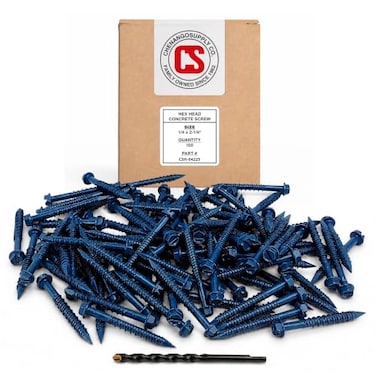 Chenango Supply Hex Head Concrete Screw Anchor ,1/4 x 2-1/4"100 Pieces with Drill Bit ,Miami-Dade Compliant